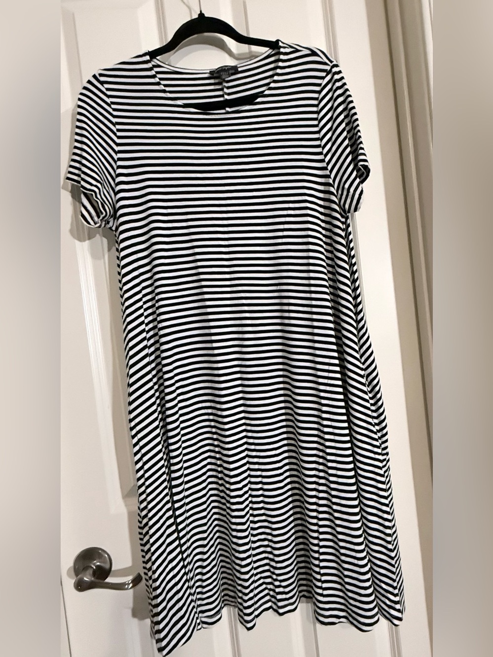 Lord & Taylor Black & White Striped Casual A-Line Dress